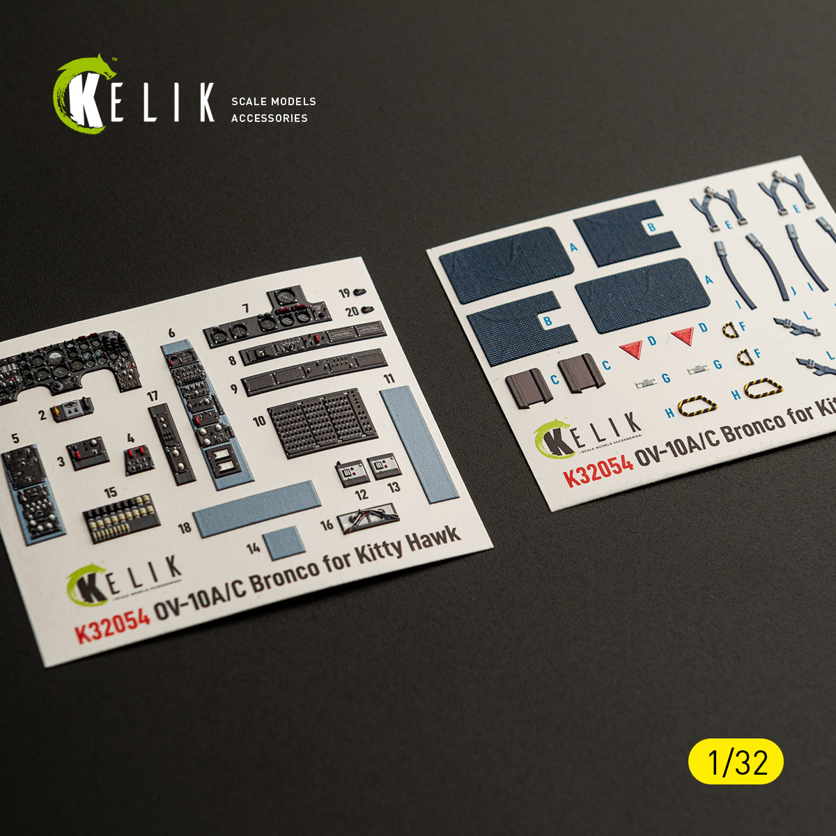KELIK K32054 0V-10A/C Bronco - interior 3D decals for Kitty Hawk/Zimi models kit 1/32 – obrázek 3