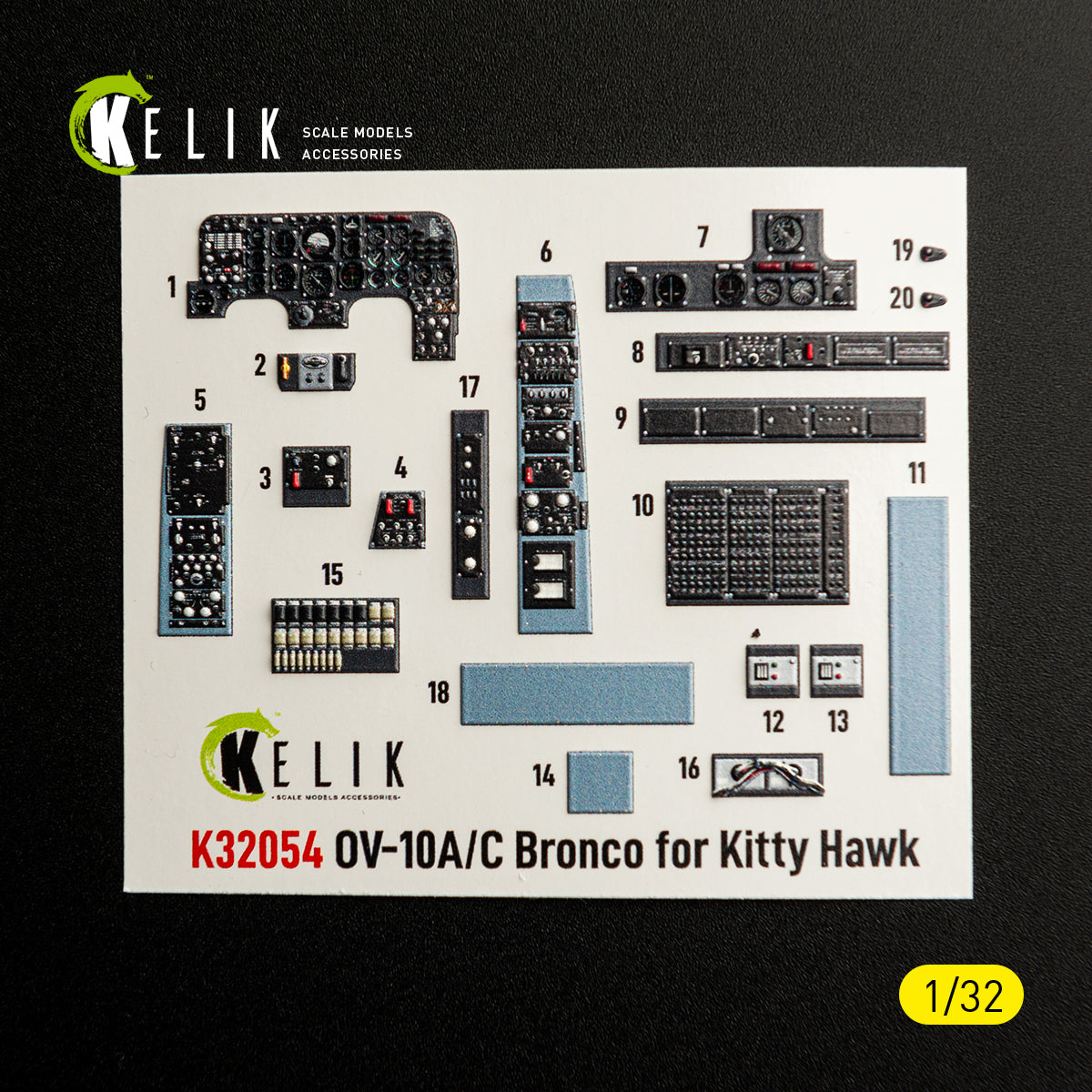 KELIK K32054 0V-10A/C Bronco - interior 3D decals for Kitty Hawk/Zimi models kit 1/32 – obrázek 4