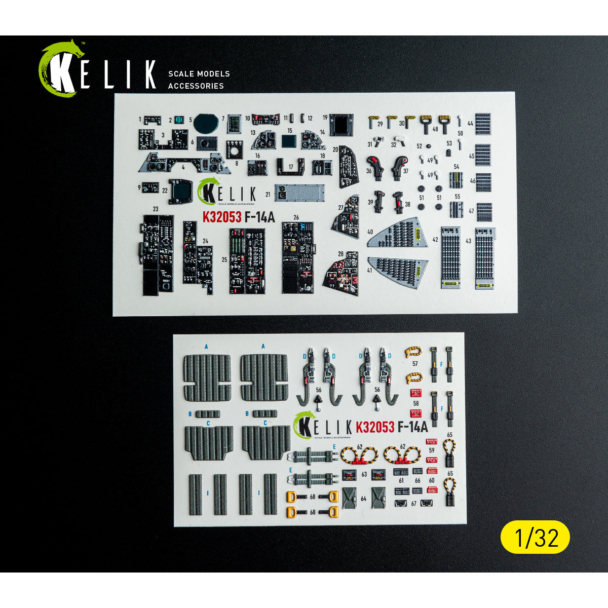 KELIK K32053 F-14A - interior 3D decals for Tamiya kit 1/32