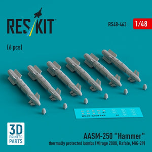 RESKIT RS48-0463 AASM-250 &amp;quot;Hammer&amp;quot; thermally protected bombs (6 pcs) (3D Printed1/48