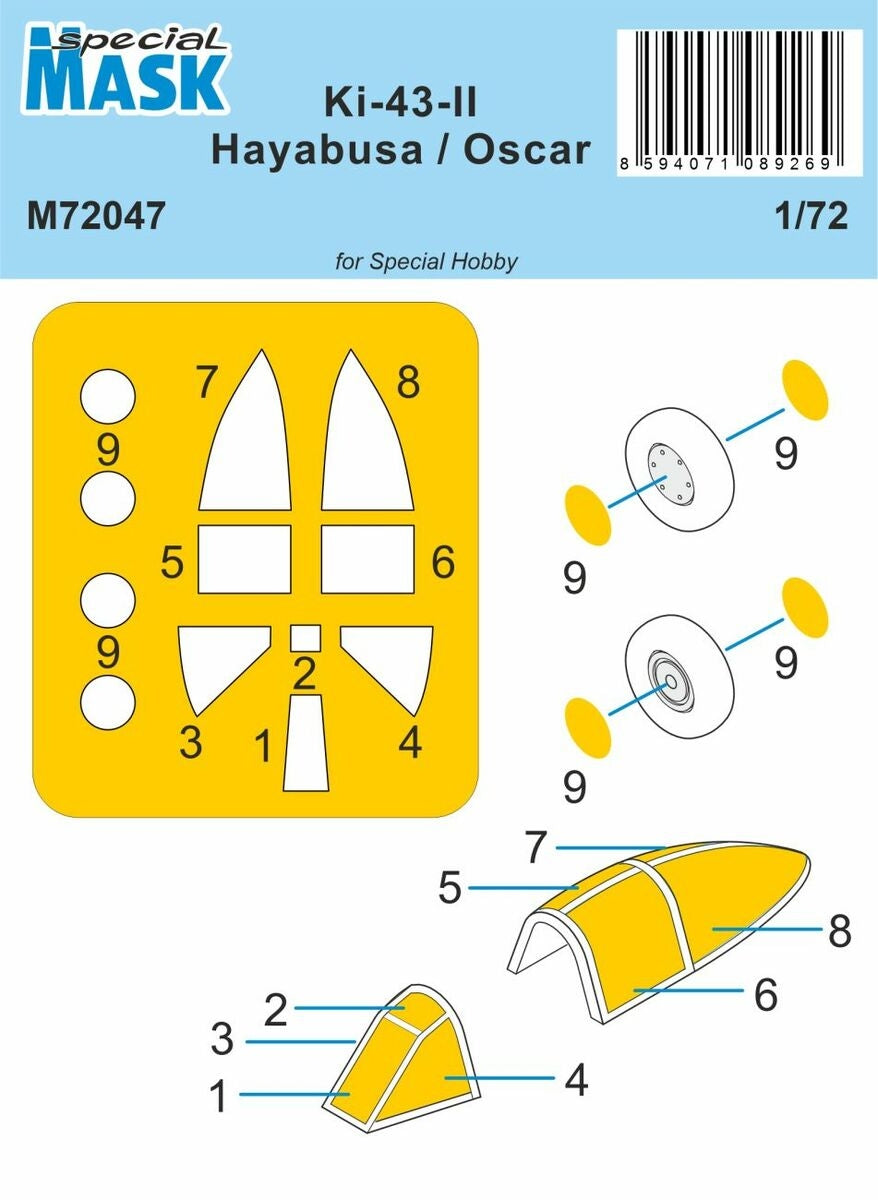 Masque Hayabusa Ki-43-II M72047 de Special Hobby (pour kit Special Hobby) au 1/72