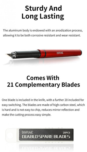 DSPIAE DK-1 Aluminum Craft Knife / aluminiowy nóż z ostrzami – immagine 3