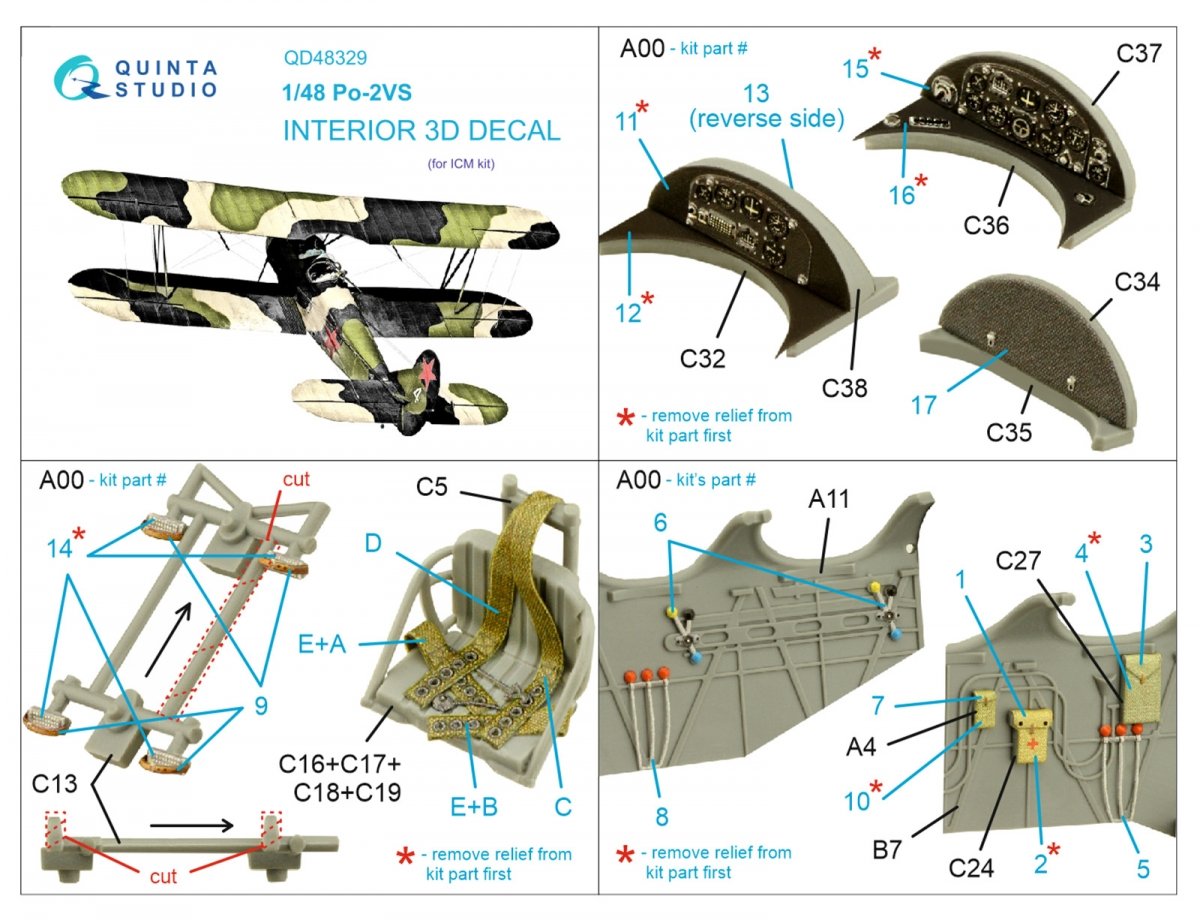 Quinta Studio QD48329 Po-2VS 3D-Printed &amp;amp; coloured Interior on decal paper (ICM) 1/48 – zdjęcie 6