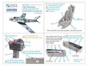 Quinta Studio QD+48531 F-86A Sabre 3D-Printed &amp;amp; coloured Interior on decal paper (Clear Prop) (with 3D-printed resin parts) 1/48 – zdjęcie 3