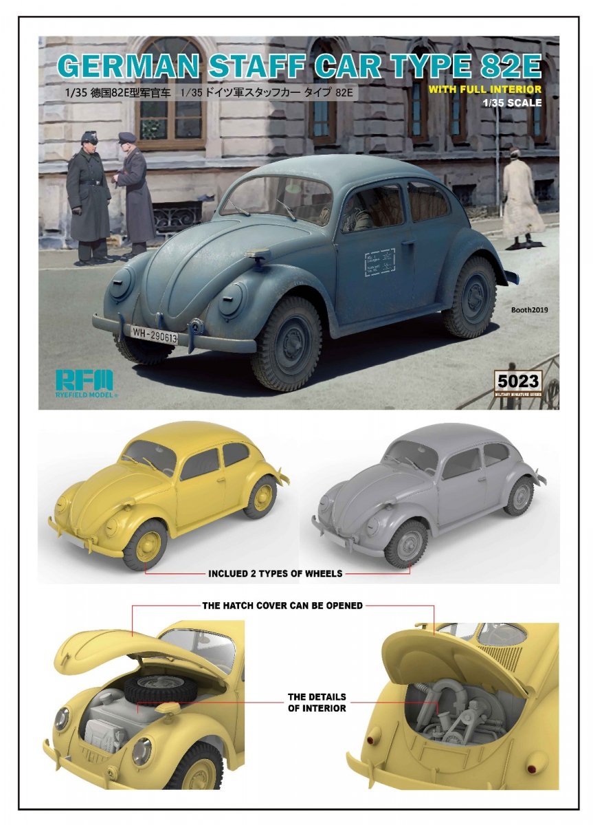 Rye Field, modèle 5023, voiture d'état-major allemande type 82E avec intérieur complet, échelle 1/35