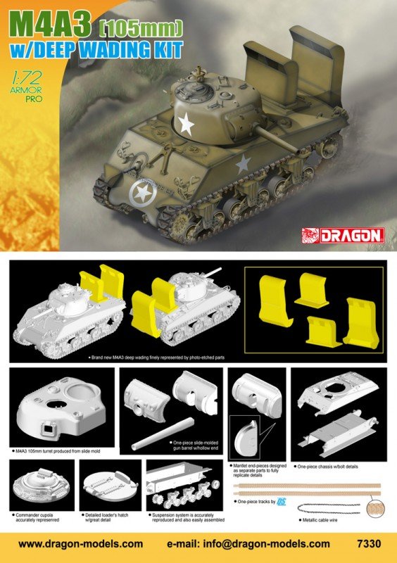Dragon 7330 American M4A3 Sherman (105mm) with deep wading kit 1/72 – zdjęcie 2