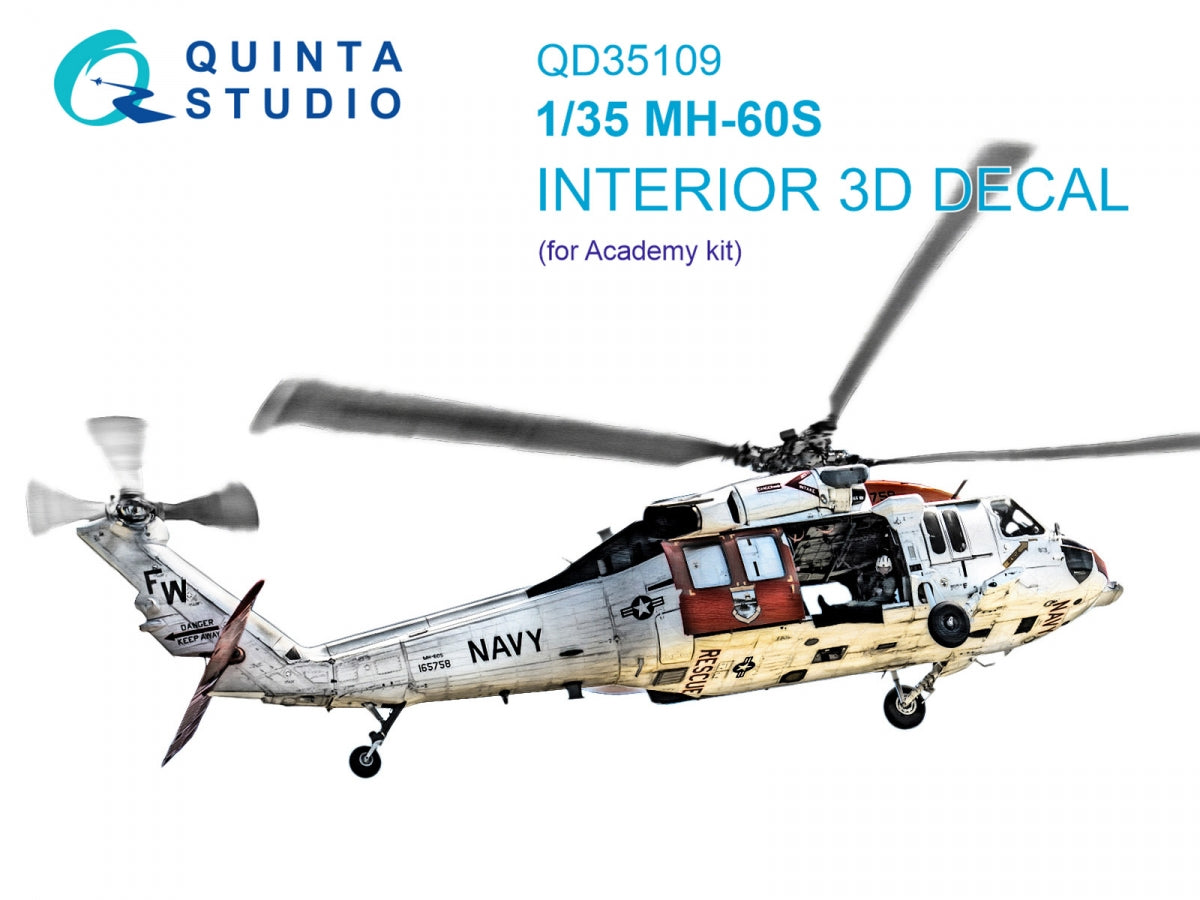 Quinta Studio QD35109 MH-60S 3D-Printed &amp;amp; coloured Interior on decal paper (Academy) 1/35