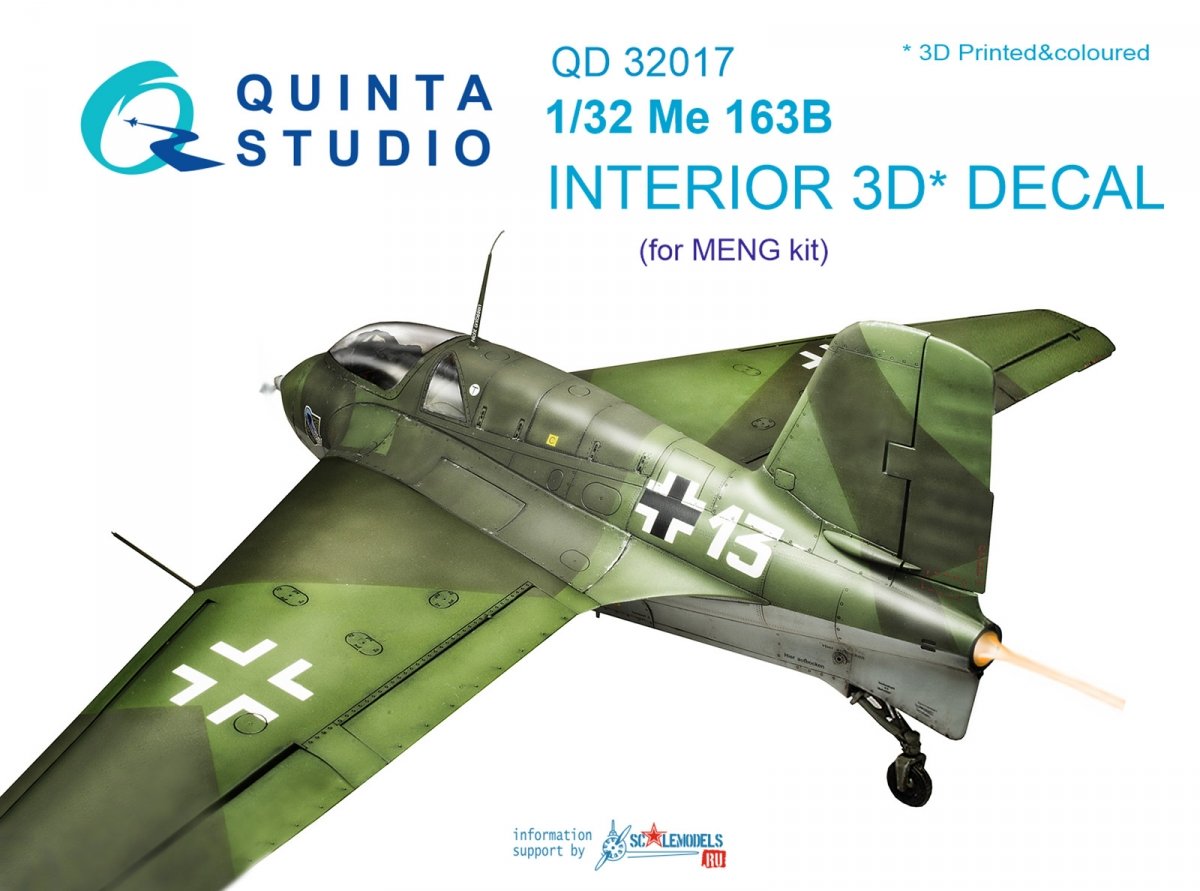 Quinta Studio QD32017 Me 163B 3D-Printed &amp;amp; coloured Interior on decal paper (for Meng kit) 1/32