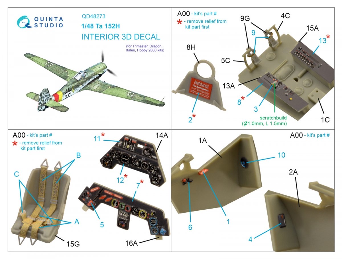 Quinta Studio QD48273 Ta 152H 3D-Printed &amp;amp; colored Interior on decal paper (Dragon) 1/48 – image 5