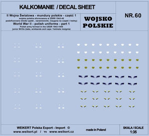 Weikert Decals DEC260 Polish uniforms - tabs, shoulder boards, insignia for caps and helmets - part 1 - vol.60 1/35