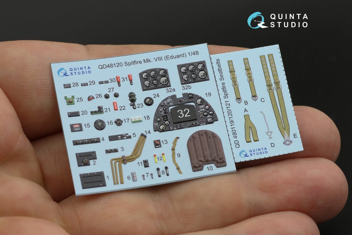 Quinta Studio QD48120 Spitfire Mk.VIII 3D-Printed &amp;amp; coloured Interior on decal paper (Eduard) 1/48 – zdjęcie 2
