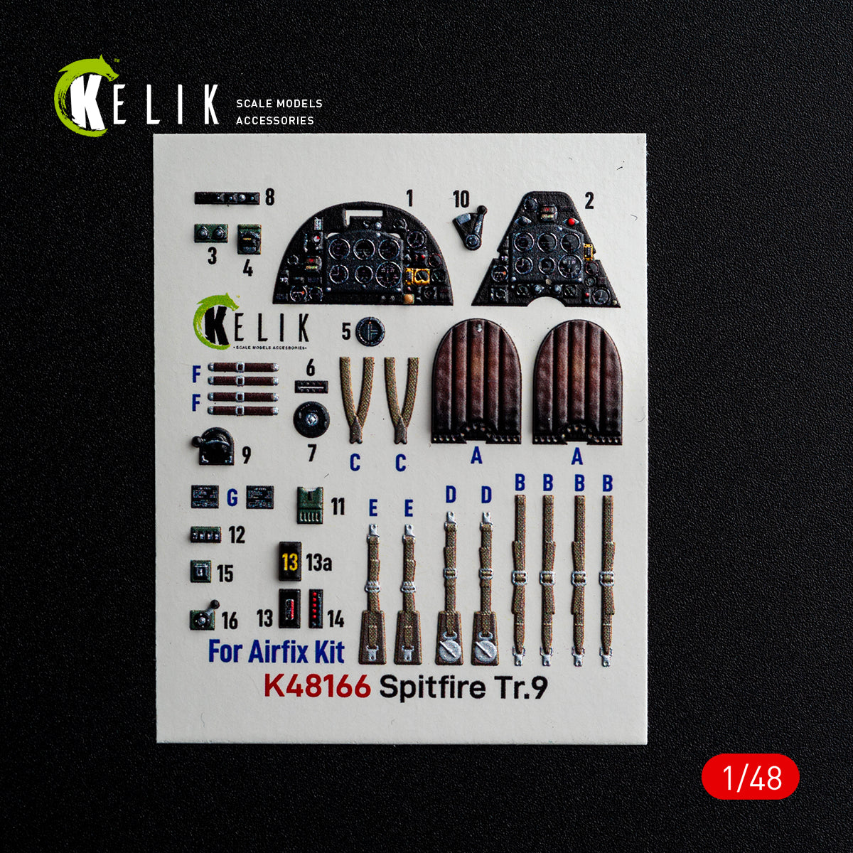 KELIK K48166 Spitfire TR.9 - interior 3D decals for Airfix kit 1/48 – obrázek 2
