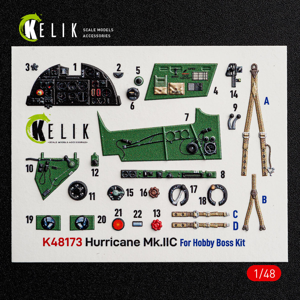 KELIK K48173 Hurricane Mk.IIC - interior 3D decals for HobbyBoss kit 1/48 – immagine 2