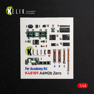 KELIK K48189 A6M2b Zero - interior 3D decals for Academy kit 1/48 – immagine 2