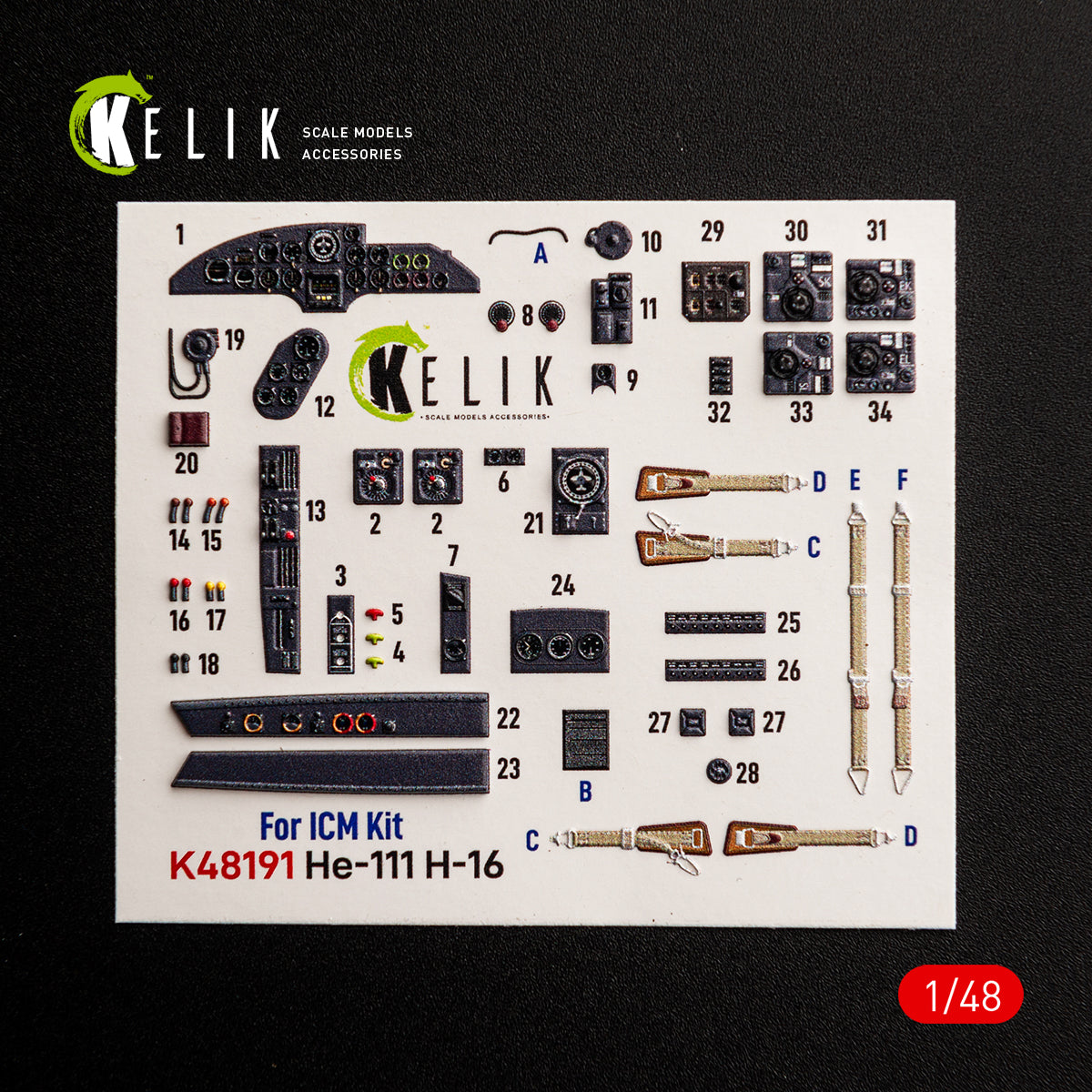 KELIK K48191 He-111 H-16 - interior 3D decals for ICM kit 1/48 – imagen 2