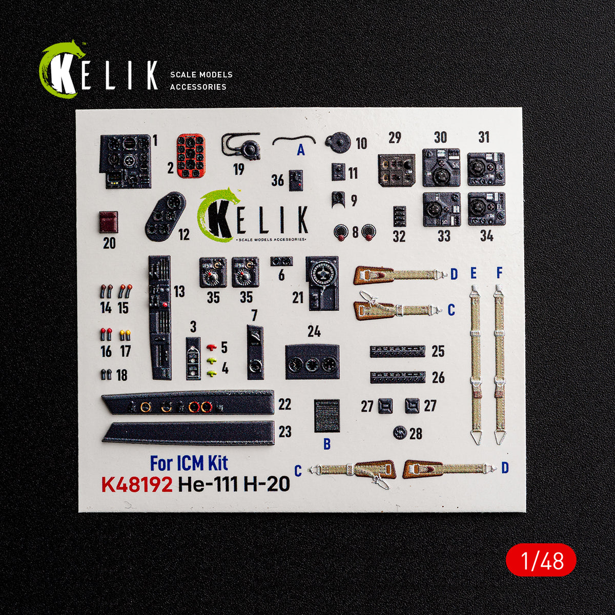 KELIK K48192 He-111 H-20 - interior 3D decals for ICM kit 1/48 – image 2