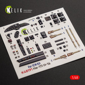 KELIK K48191 He-111 H-16 - interior 3D decals for ICM kit 1/48