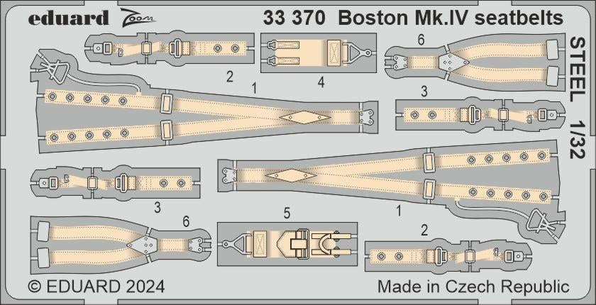 Eduard 33370 Boston Mk. IV seatbelts STEEL HONG KONG MODELS 1/32