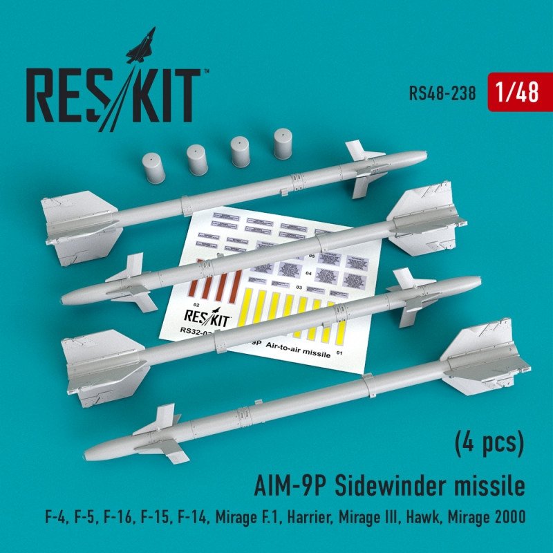 RESKIT RS48-0238 AIM-9P Sidewinder missile (4 pcs) 1/48