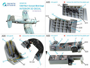 Quinta Studio QD48126 F4U-1 Corsair (Birdcage) 3D-Printed &amp;amp; colored Interior on decal paper (Hobby Boss) 1/48 – image 8