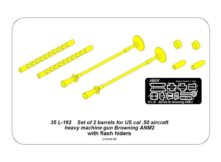 Aber 35L-162 Two Cal. 0.5 Barrels for the American Browning ANM-2 Aircraft Heavy Machine Gun with Flash Hider 1/35