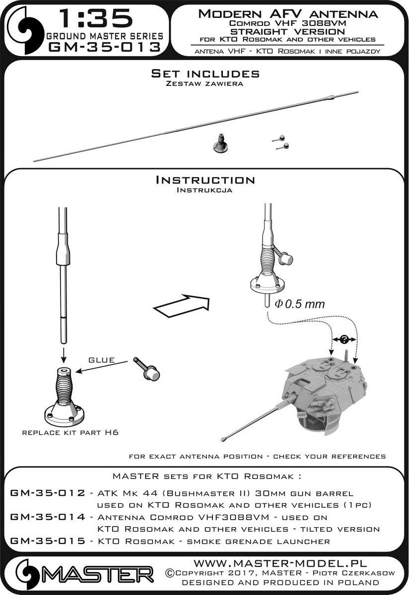 Master GM-35-013 Antena Comrod VHF3088VM - używana na KTO Rosomak i innych pojazdach (1 szt.) - wersja z prostą podstawą 1/35 – zdjęcie 3