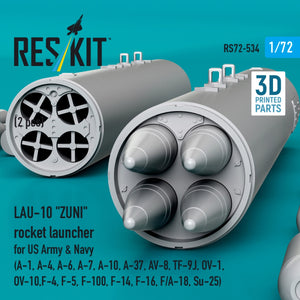 RESKIT RS72-0534 LAU-10 "ZUNI" rocket launcher for US Army &amp; Navy (2 pcs) (A-1, A-4, A-6, A-7, A-10, A-37, AV-8, TF-9J, OV-1, OV-10, F-4, F-5, F-100, F-14, F-16, F/A-18, Su-25) (3D Printed) 1/72