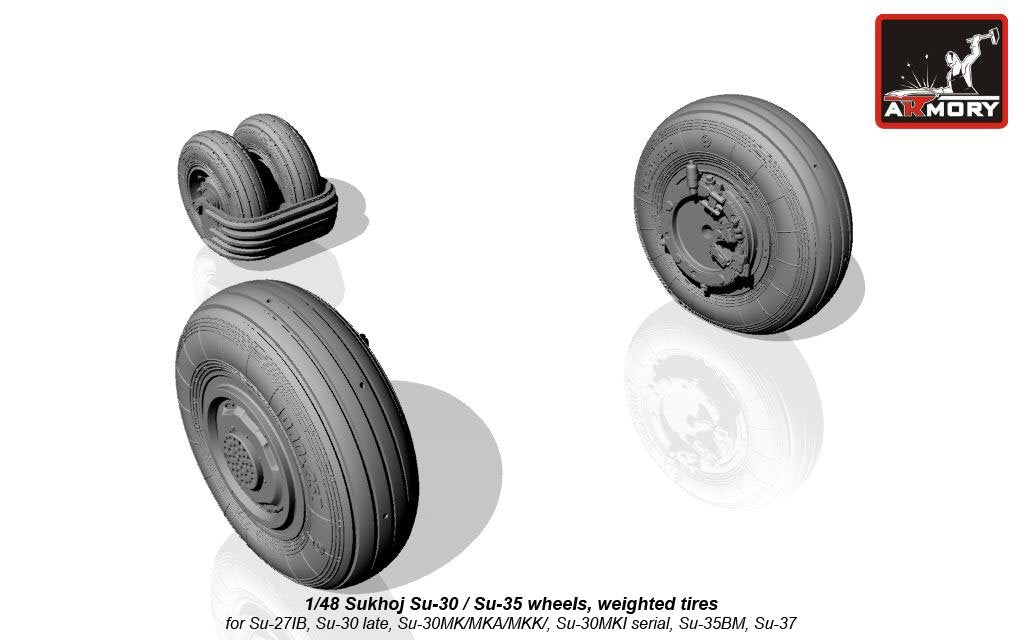 Armory Models AW48024 Sukhoj Su-30 / Su-35 wheels, weighted tires, front mudguard 1/48 – zdjęcie 4