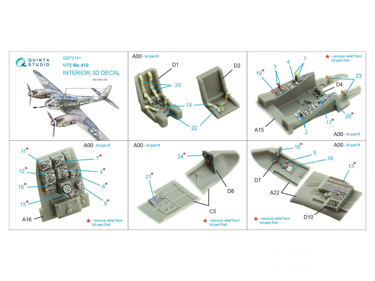 Quinta Studio QD72141 Me 410 3D-Printed coloured Interior on decal paper (Airfix) 1/72 – zdjęcie 2
