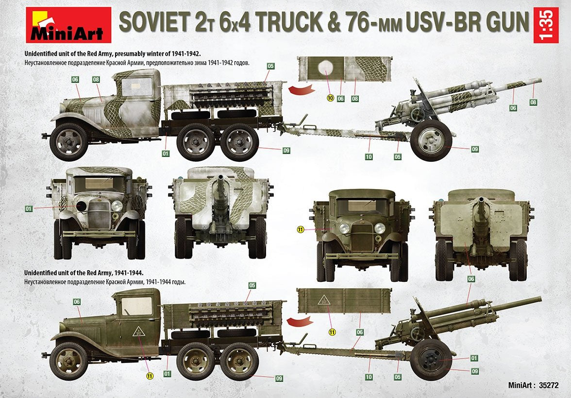 MiniArt 35272 SOVIET 2T 6X4 TRUCK &amp;amp; 76-mm USV-BR GUN 1/35 – immagine 5