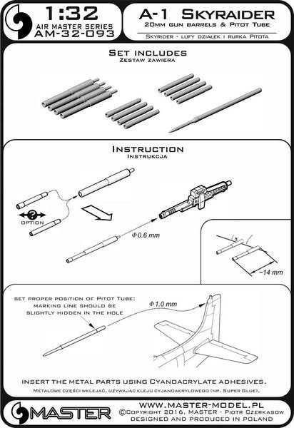 Master AM-32-093 A-1 Skyraider - 20mm cannon barrels and Pitot Tube 1/32 – zdjęcie 4