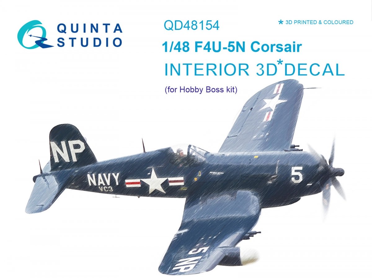 Quinta Studio QD48154 F4U-5N 3D-Printed &amp;amp; coloured Interior on decal paper (for Hobby Boss kit) 1/48