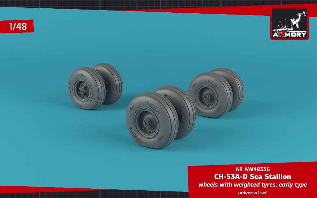 Armory Models AW48336 CH-53 Sea Stallion wheels w/ weighted tires, early 1/48 – zdjęcie 3