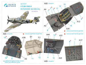 Quinta Studio QD72037 Bf 109 G-6 3D-Printed &amp;amp; coloured Interior on decal paper (Tamiya) 1/72 – zdjęcie 2