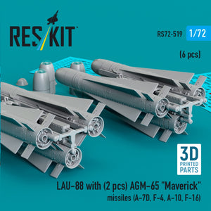 RESKIT RS72-0519 LAU-88 with (2 pcs) AGM-65 &amp;quot;Maverick&amp;quot; missiles (6 pcs) (3D Printed) 1/72 – zdjęcie 2