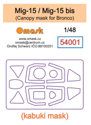 Omask 54001 Mig-15 / Mig-15 bis canopy mask (Bronco) 1/48