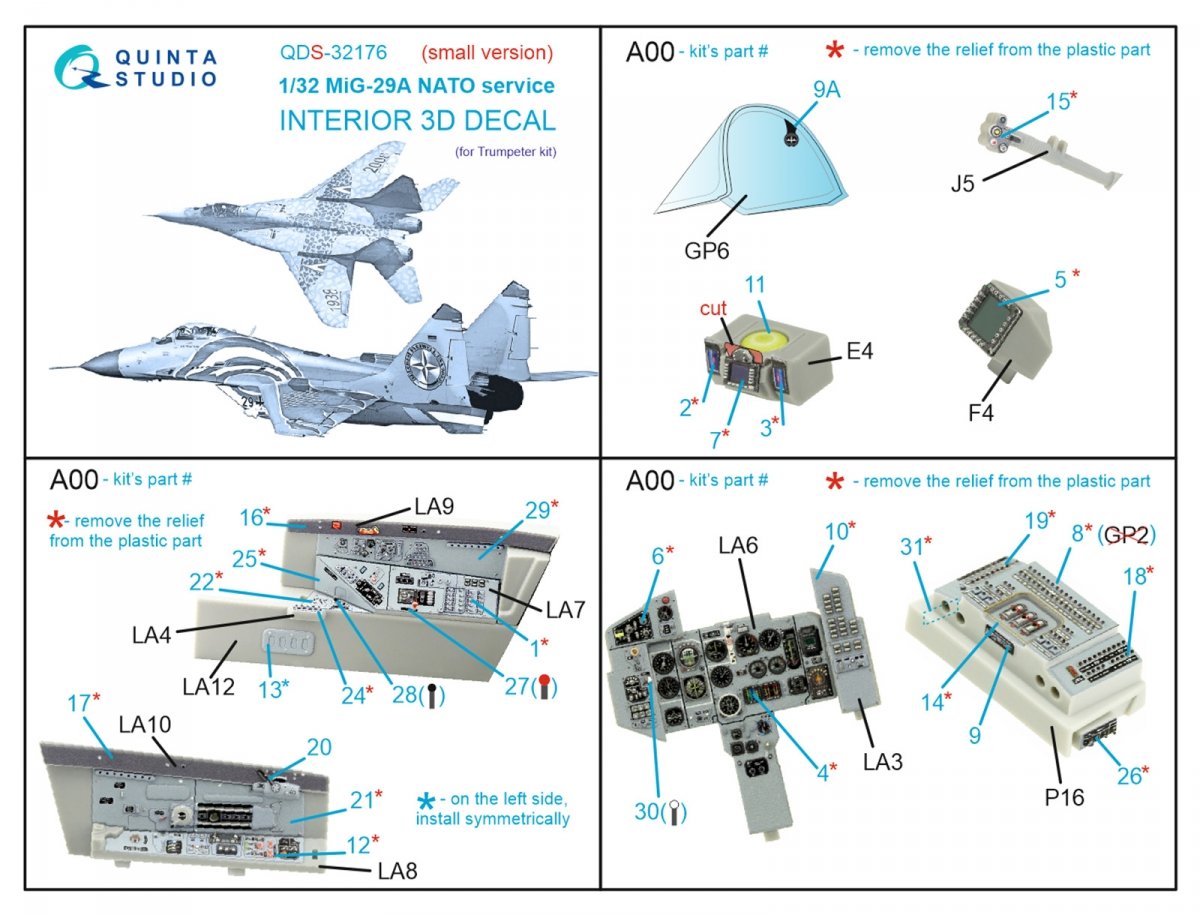 Quinta Studio QDS-32176 MiG-29A NATO service 3D-Printed &amp;amp; coloured Interior on decal paper (Trumpeter) (Small version) 1/32 – zdjęcie 2