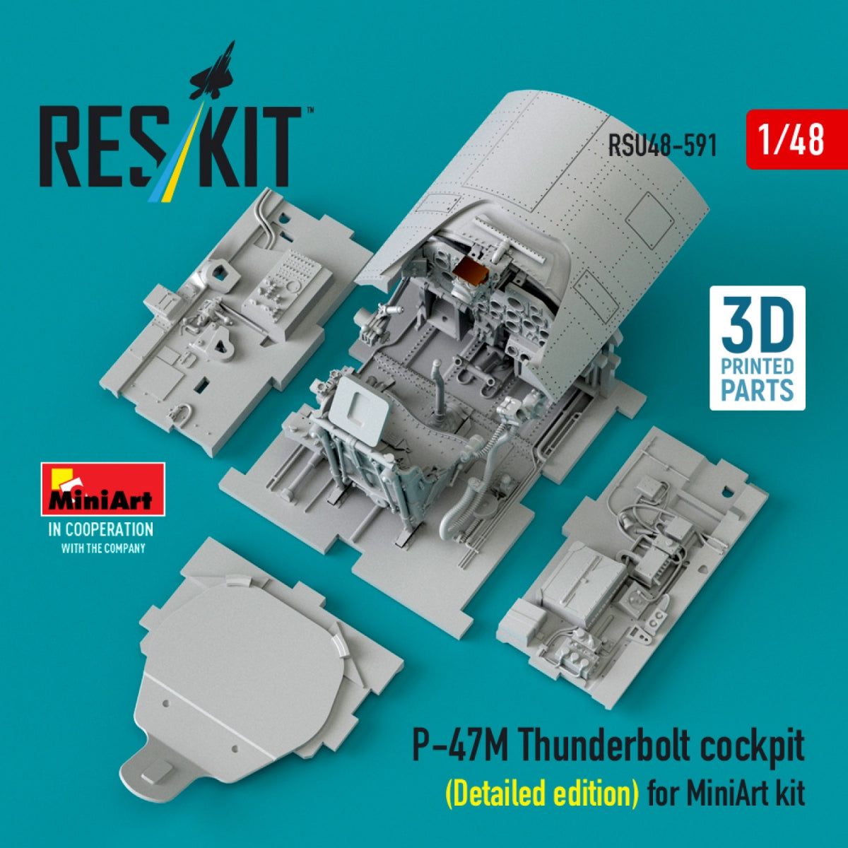 RESKIT RSU48-0591 P-47M Thunderbolt cockpit (Detailed edition) for MiniArt kit (3D Printed) 1/48