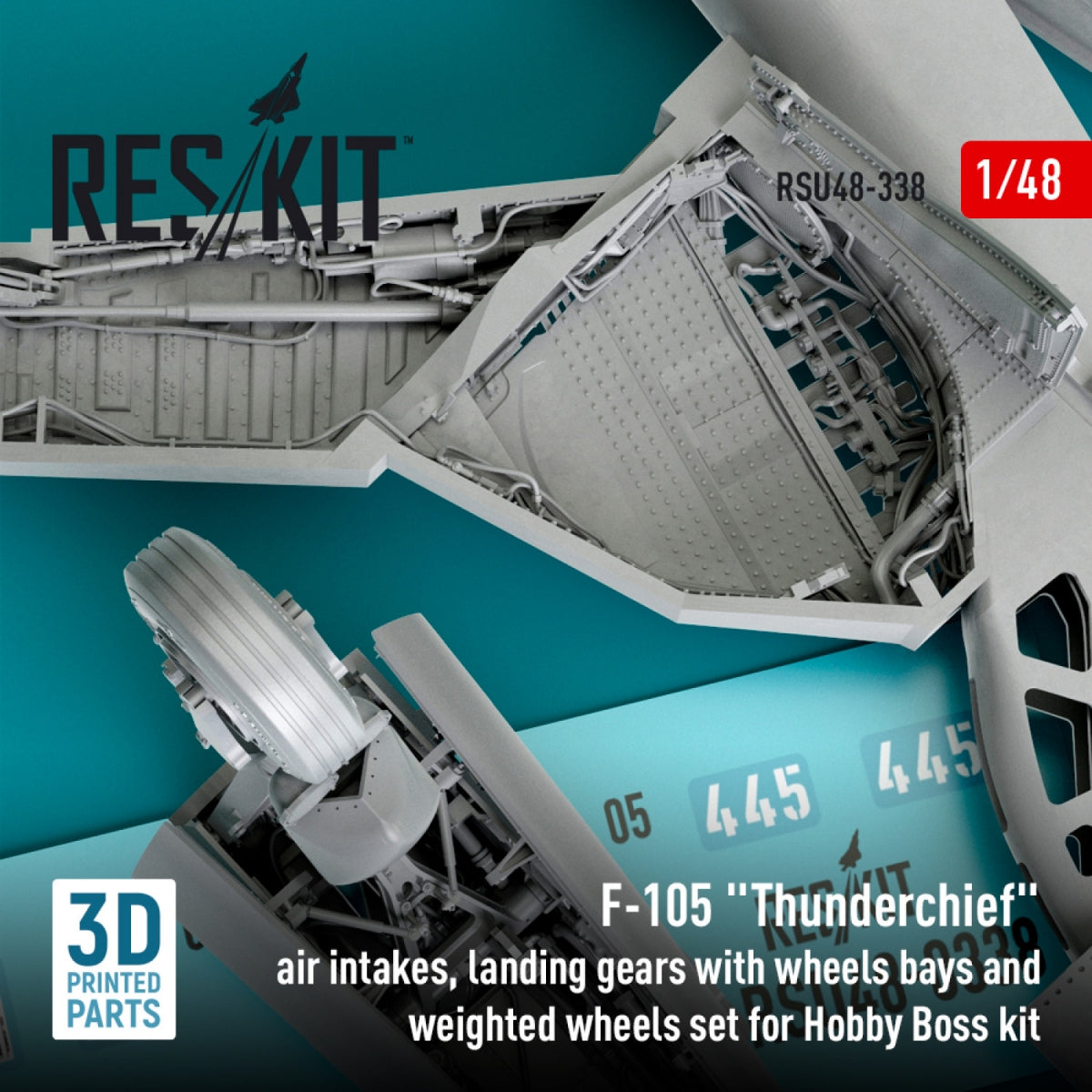 RESKIT RSU48-0338 F-105 Thunderchief air intakes, landing gears with wheels bays and weighted wheels set for Hobby Boss kit (3D Printed) 1/48 – zdjęcie 4