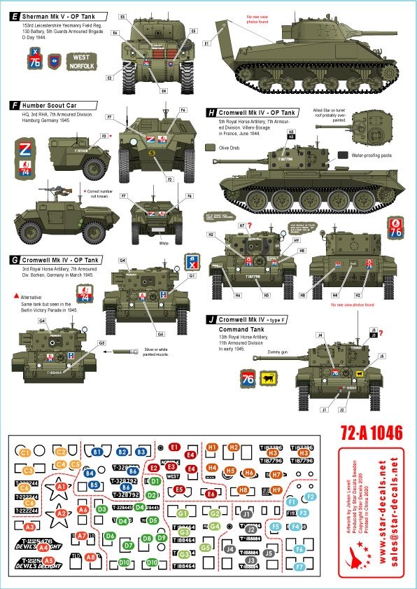 Star Decals 72-A1046 Royal Artillery # 2. 75th D-Day Special. OP Tanks - Sherman, Cromwell and Humber SC 1/72 – Bild 2