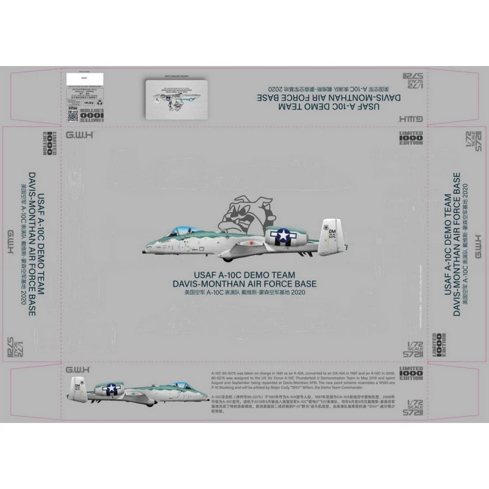Great Wall Hobby S7211 USAF A-10C Demo Team DAVIS-MONTHAN Air Force Base 2020 Limited Edition 1/72