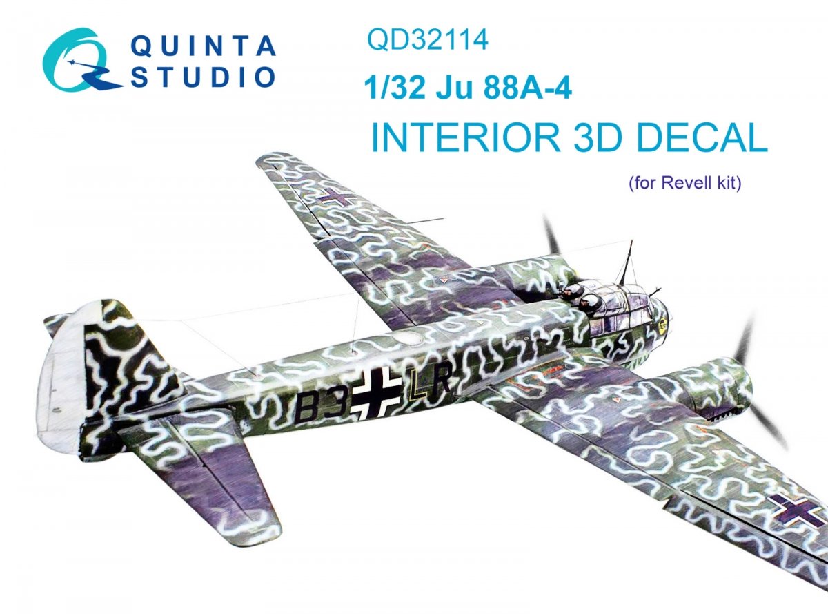 Quinta Studio QD32114 Ju 88A-4 3D-Printed &amp;amp; colored Interior on decal paper (Revell) 1/32