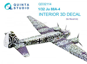Quinta Studio QD32114 Ju 88A-4 3D-Printed &amp;amp; colored Interior on decal paper (Revell) 1/32