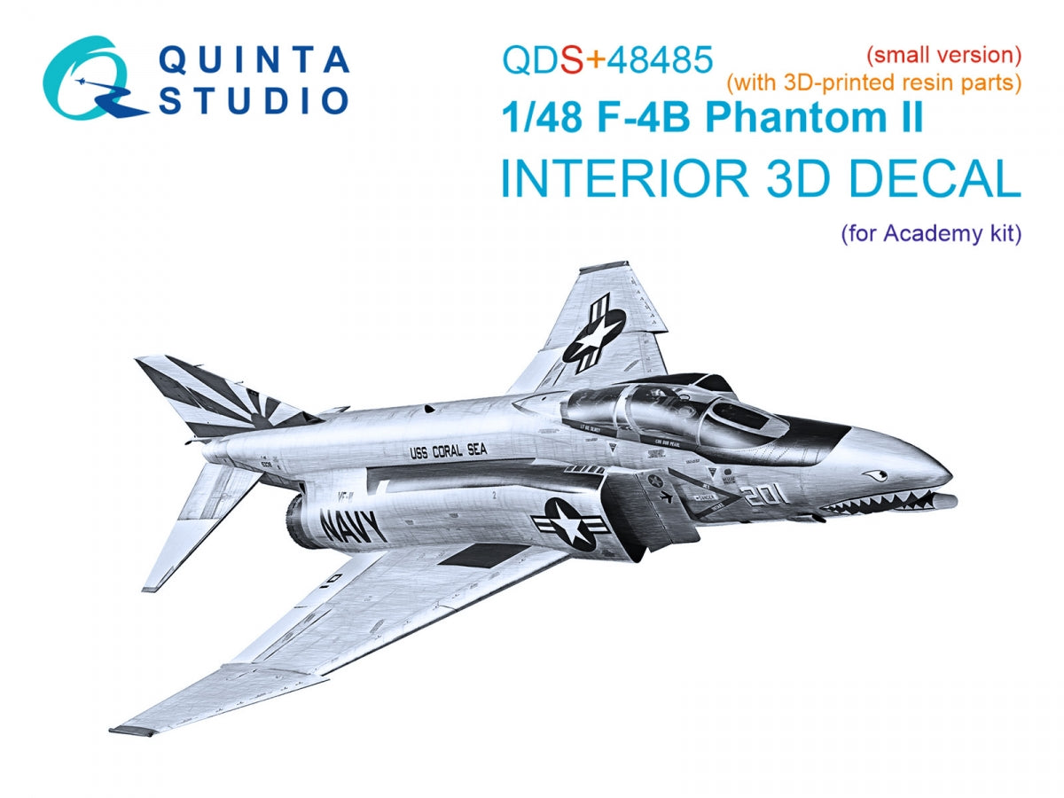 Quinta Studio QDS+48485 F-4B Phantom II 3D-Printed &amp;amp; coloured Interior on decal paper (Academy) (Small version) (with 3D-printed resin parts) 1/48