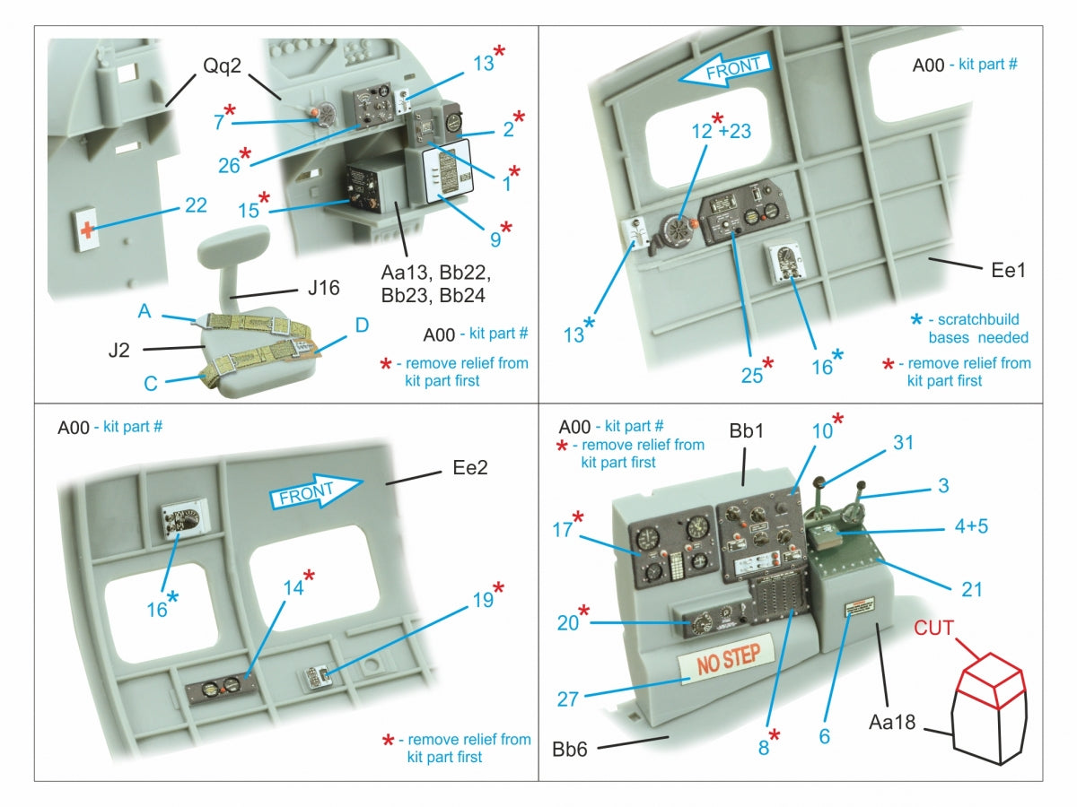 Quinta Studio QD32236 Boeing B-17E/F Navigator, bombardier, waist and tail gunners compartments. 3D-Printed coloured Interior (HK models) 1/32 – zdjęcie 11
