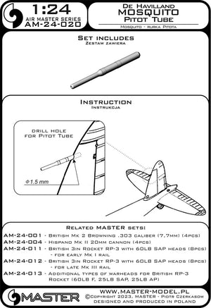 Master AM-24-020 De Havilland Mosquito - Pitot tube 1/24 – image 3
