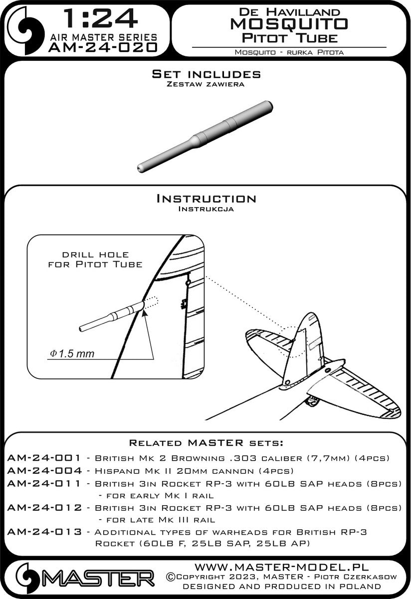 Master AM-24-020 De Havilland Mosquito - Pitot tube 1/24 – image 3