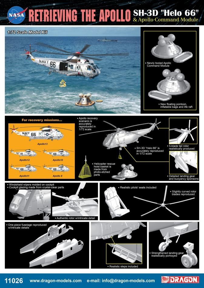 Dragon 11026 Apollo Recovery SH-3D &amp;quot;Helo 66&amp;quot; &amp;amp; Apollo Command Module 1/72 – zdjęcie 2