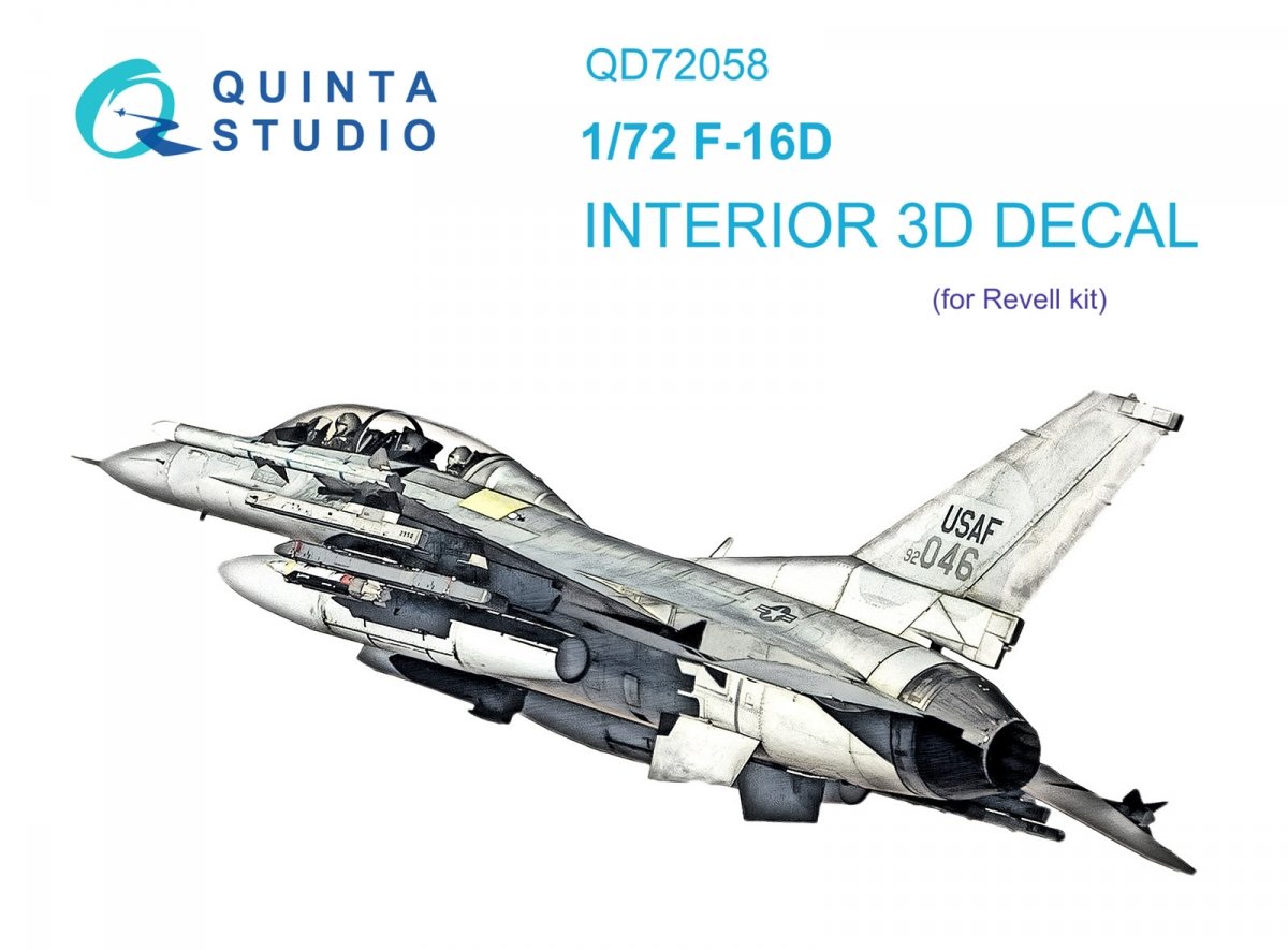 Quinta Studio QD72058 F-16D 3D-Printed &amp;amp; coloured Interior on decal paper (Revell) 1/72