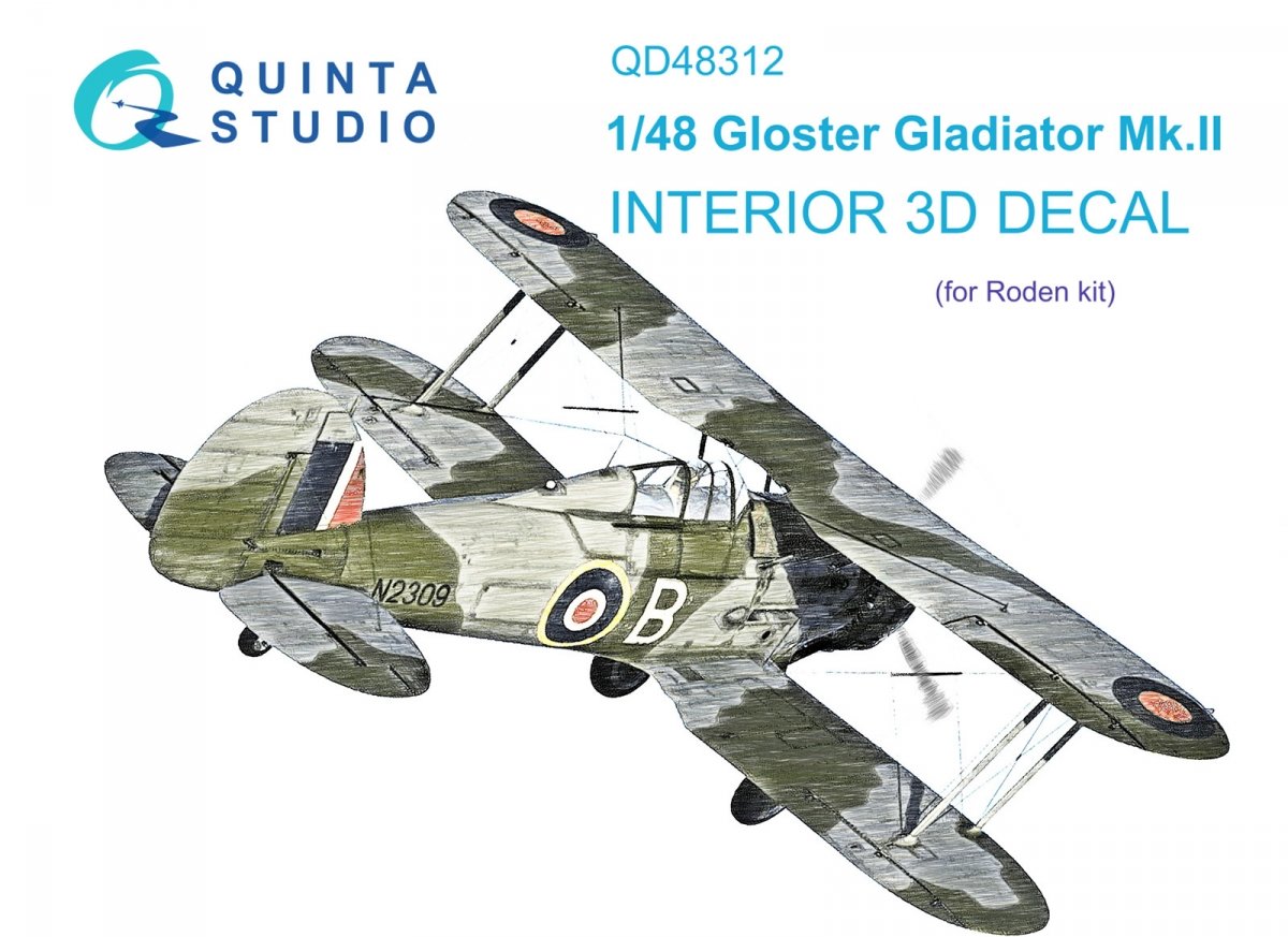 Quinta Studio QD48312 Gloster Gladiator MKII 3D-Printed &amp;amp; colored Interior on decal paper (Roden) 1/48